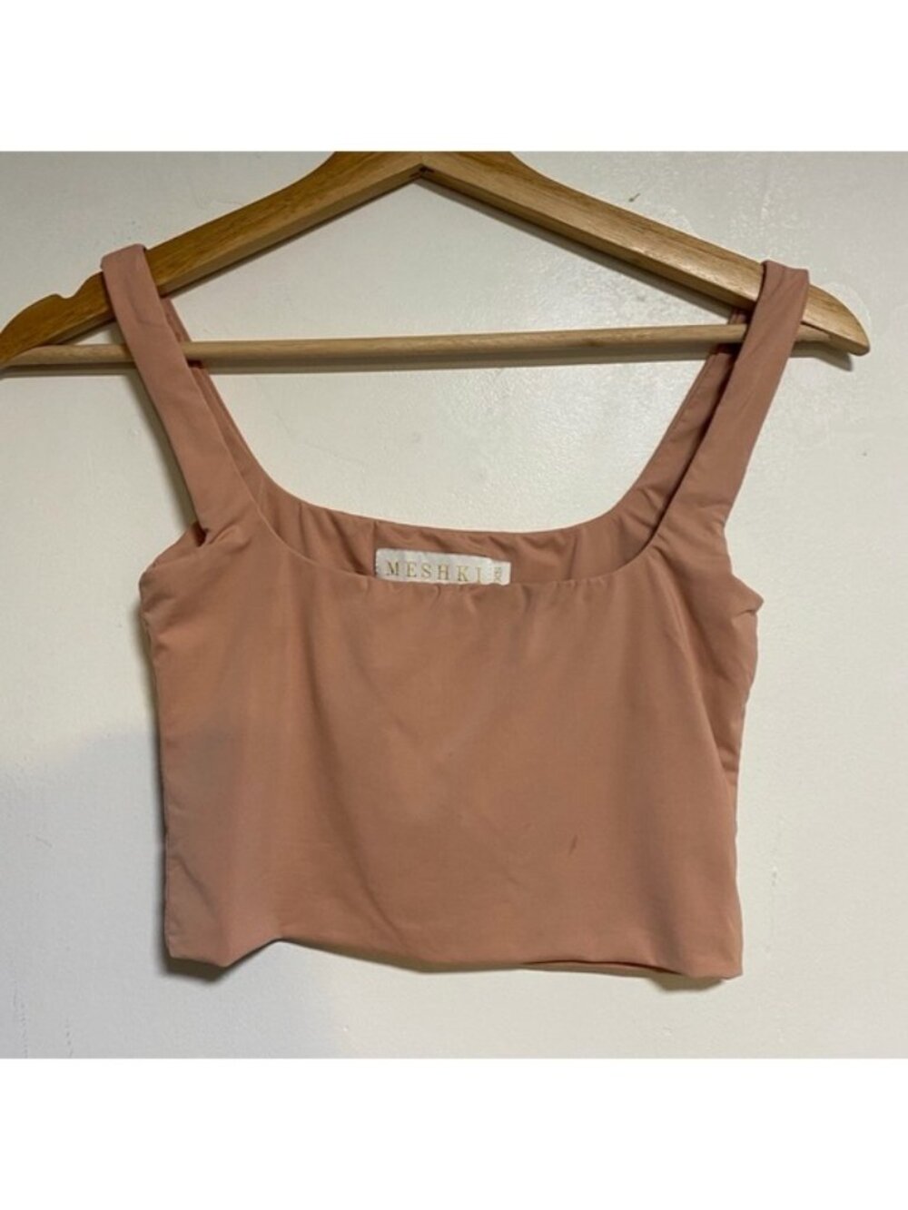 MESHKI Blush Pink Cropped Tank Top – Size XS – Minimal Square Neck - Picture 3 of 8